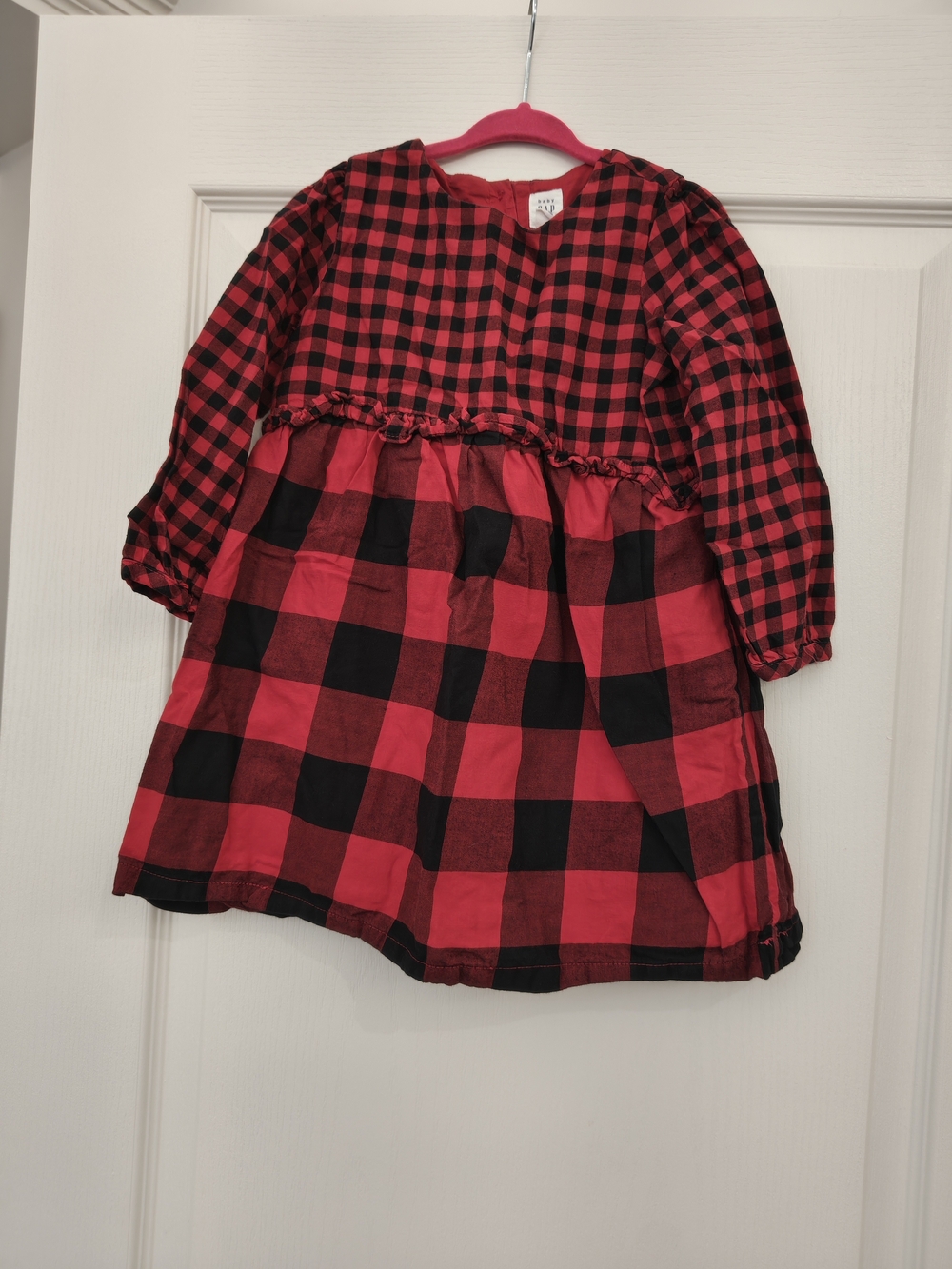 GAP Red and Black Buffalo Plaid Long-Sleeve Dress